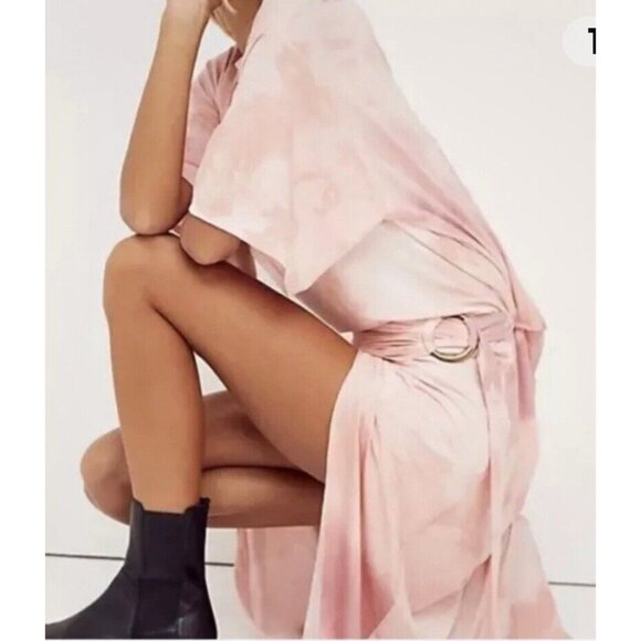 FREE PEOPLE Alyssa Wrap Dress Medium Earth Pink Tie Dye Maxi Knit - Picture 1 of 11